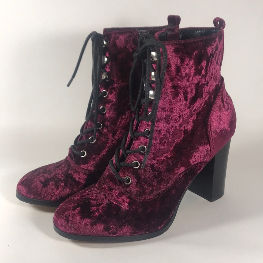 Report Purple Velvet Heeled Ankle Boots Booties